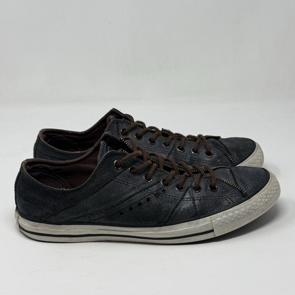 Converse All Star Low Sneakers Mens 10.5 Black Distressed Leather Open Zip Shoes